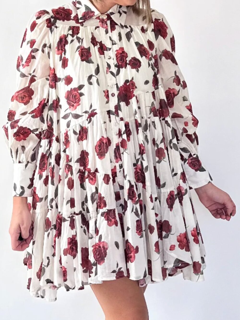 Flowy Mini Dress - Red Roses
